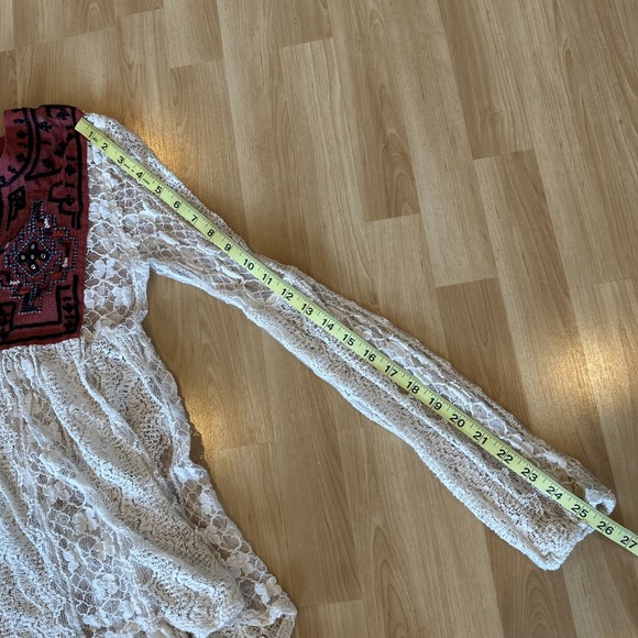 Free People Casablanca Embroidered Lace Small Top IvoryBoho Peasant Hippie Sheer - Picture 8 of 13